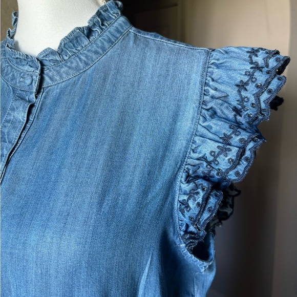 Nanette  Lepore Blue Denim Embroidered Sleeveless Dress. NWT Size 10 - Picture 5 of 9